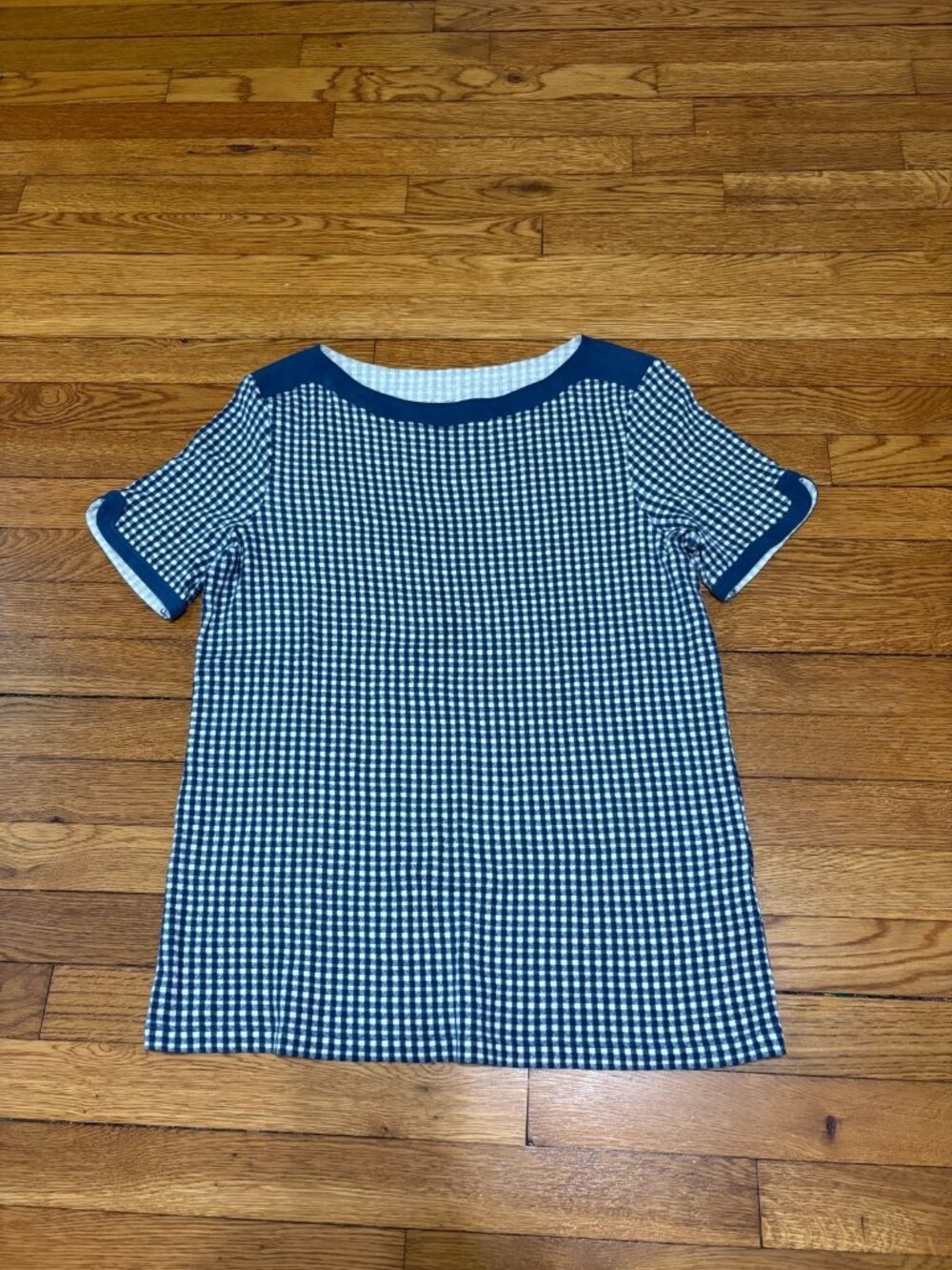 Chico's Womens Shirt Sz 2 (US 12) Large Blue White Check 100% Cotton Top Blouse